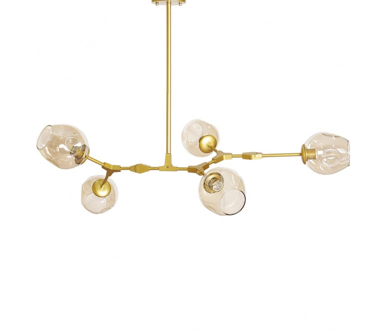 Candeeiro pendente Candelabro Adel 5 vidro de cristal dourado de conhaque