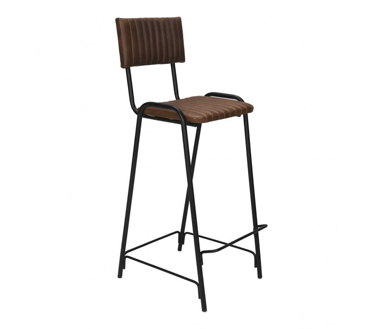 Tabouret de bar en acier et cuir noir Beneq