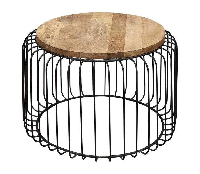 Mesa de centro industrial tapa de madera y acero Tarke