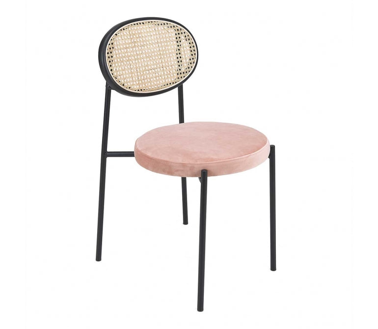 Chaise à manger en rotin et velours Evenlyn