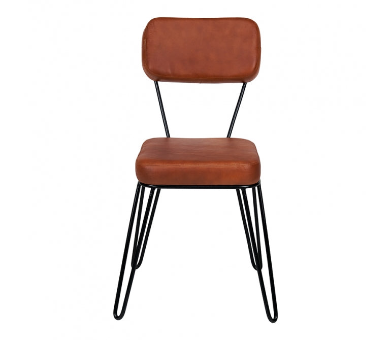 Sedia da pranzo vintage in pelle marrone Fara