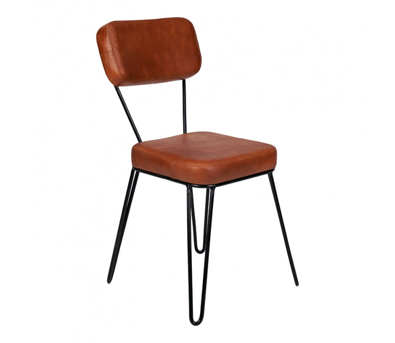 Sedia da pranzo vintage in pelle marrone Fara