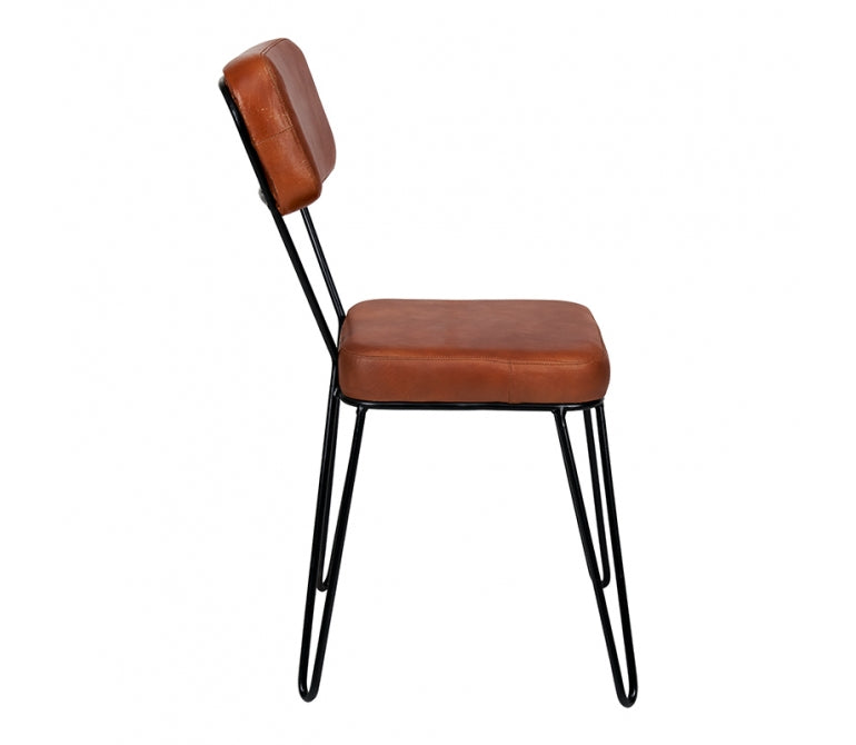 Sedia da pranzo vintage in pelle marrone Fara