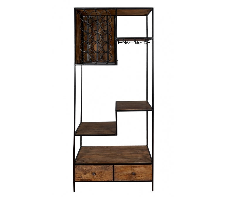 Portabottiglie vintage in legno di mango e acciaio Forte