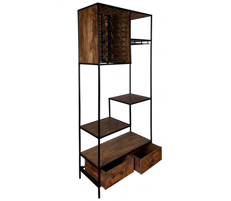 Portabottiglie vintage in legno di mango e acciaio Forte