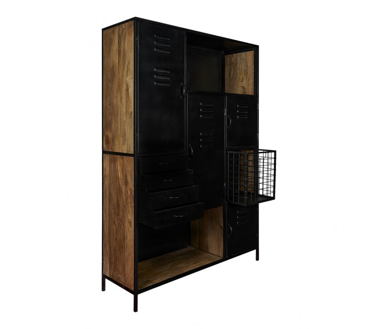 Mobile metallico in acciaio nero e legno di mango Fenix