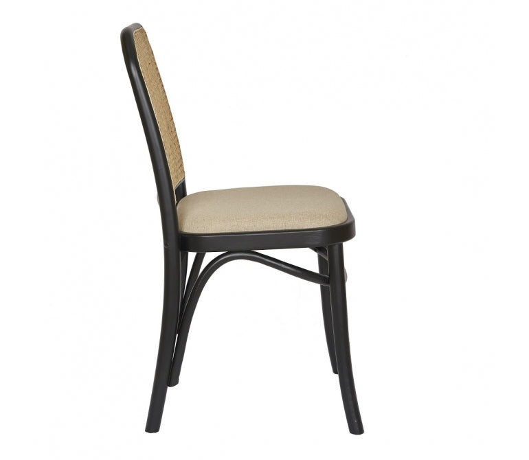 Sedia da pranzo in legno nero e cestino Monet