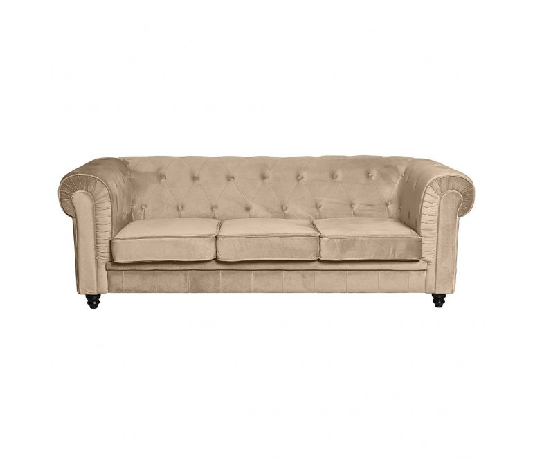 Sofá chester terciopelo 3 plazas beige