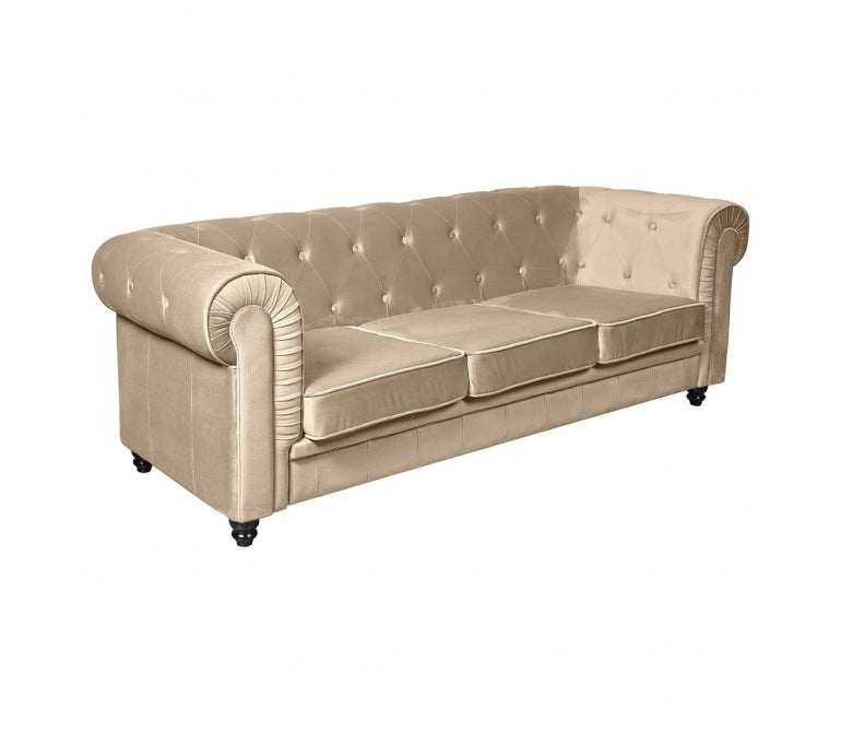 Sofá chester terciopelo 3 plazas beige
