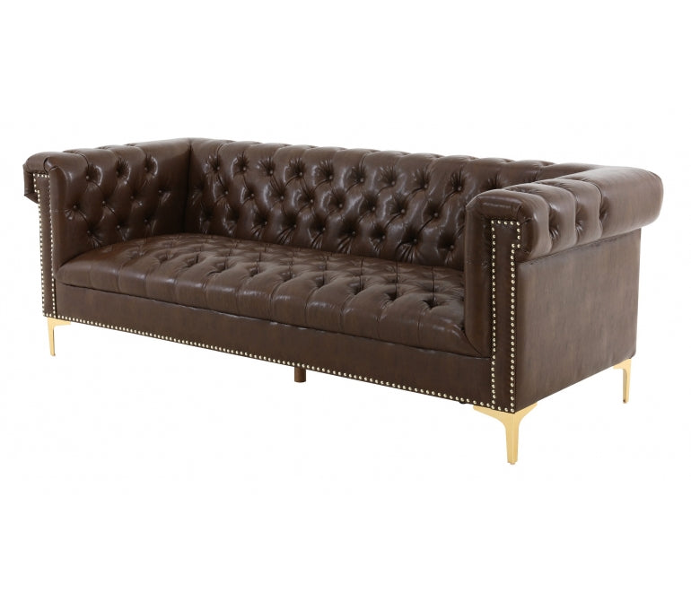 Sofá Chesterfield 3 plazas semipiel marrón Sinner