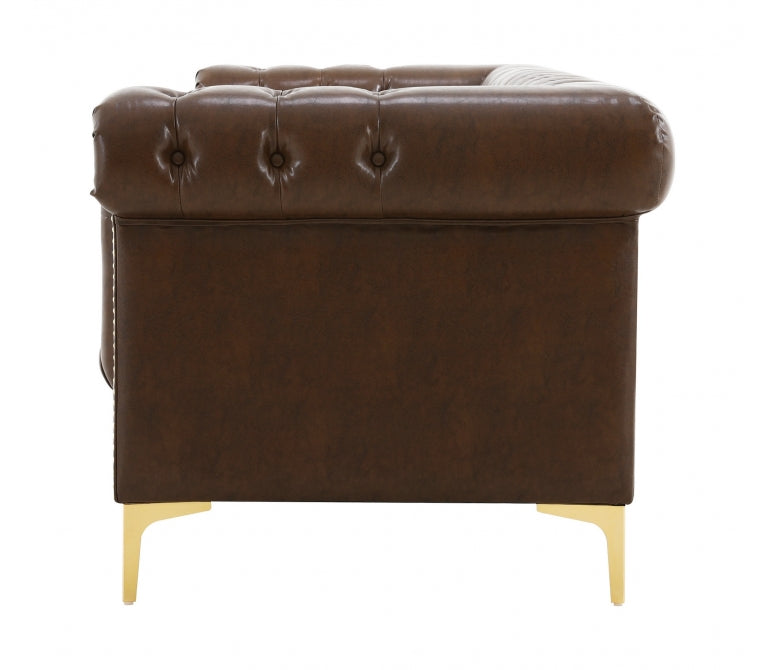 Sofá Chesterfield 3 plazas semipiel marrón Sinner