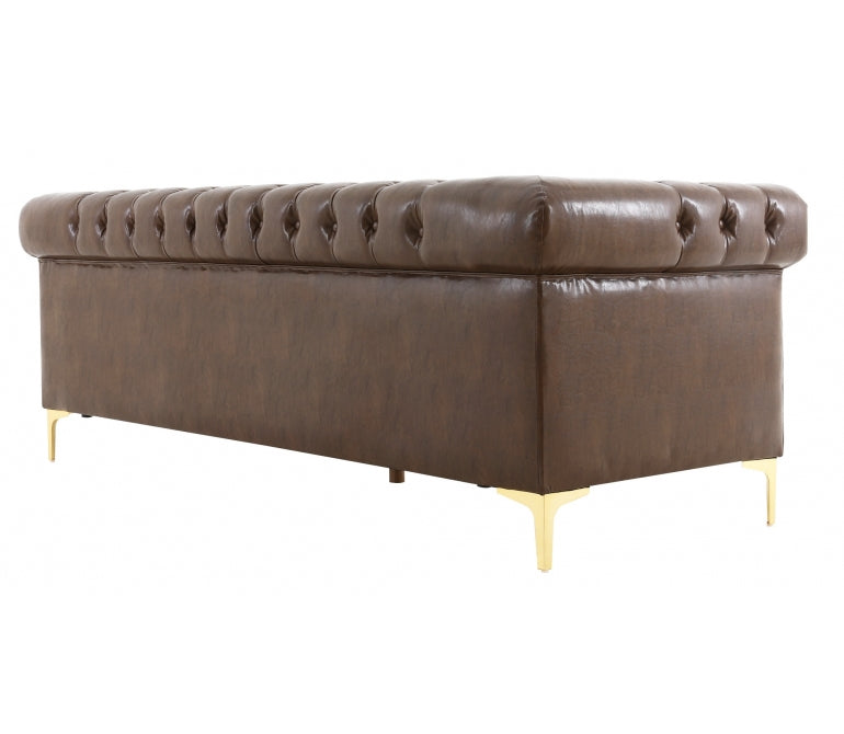 Sofá Chesterfield 3 plazas semipiel marrón Sinner