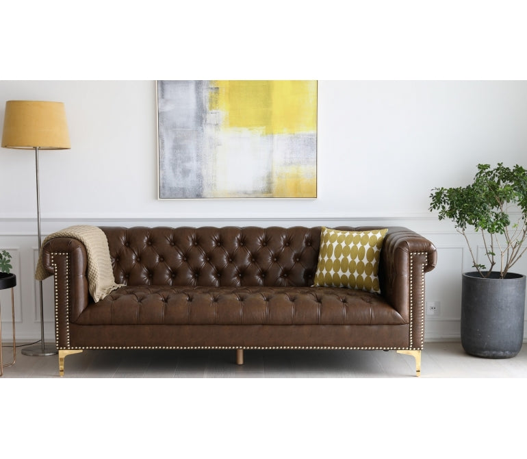 Sofá Chesterfield 3 plazas semipiel marrón Sinner