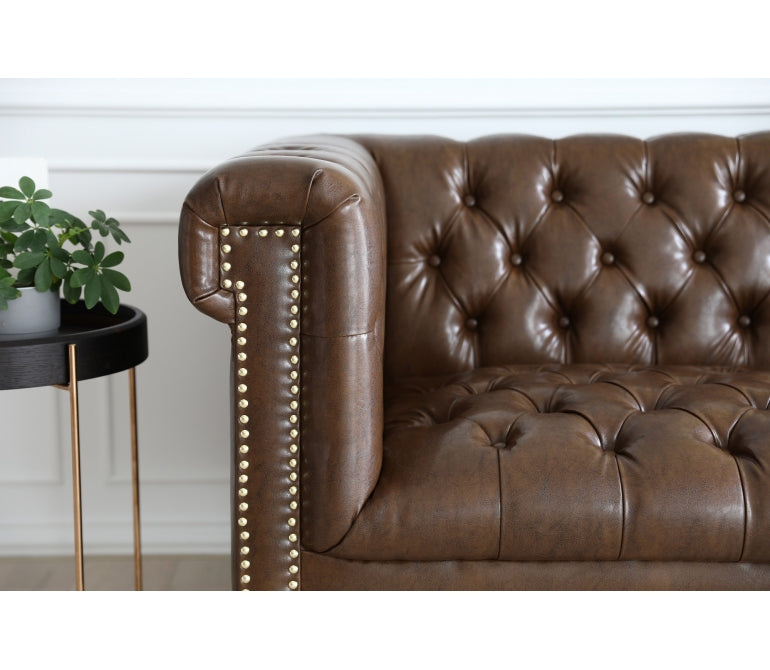 Sofá Chesterfield 3 plazas semipiel marrón Sinner