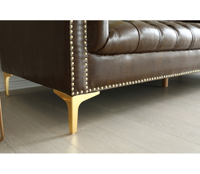 Sofá Chesterfield 3 plazas semipiel marrón Sinner