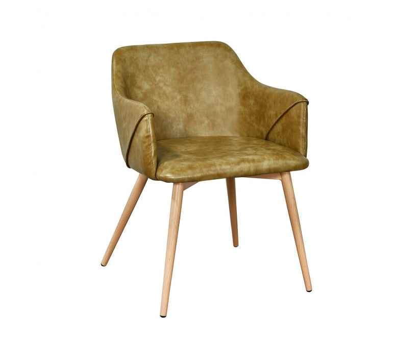 Fauteuil de salle à manger en simili cuir moutarde Amelia