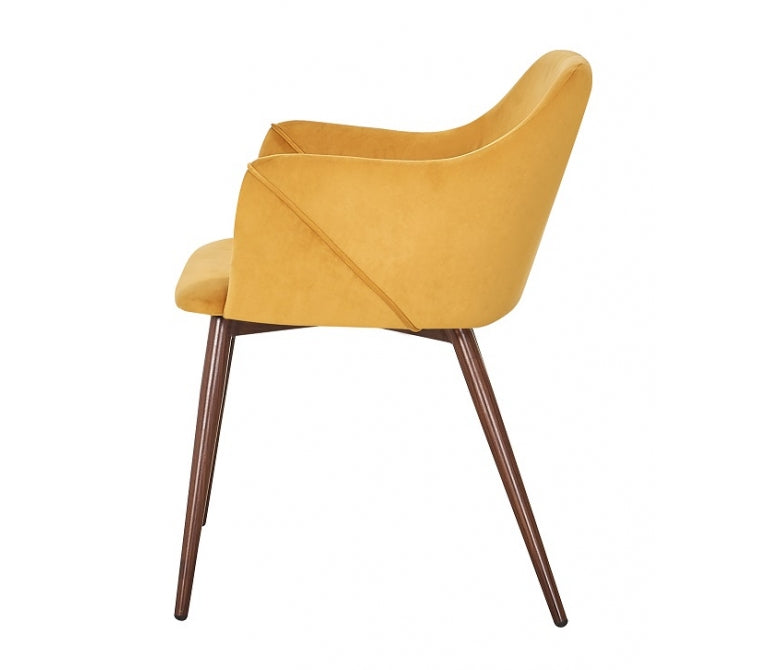 Fauteuil de salle à manger en velours jaune Amelia
