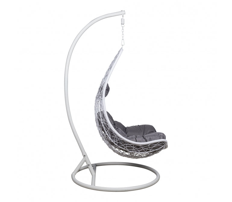 Chaise suspendue en acier et rotin blanc Sun