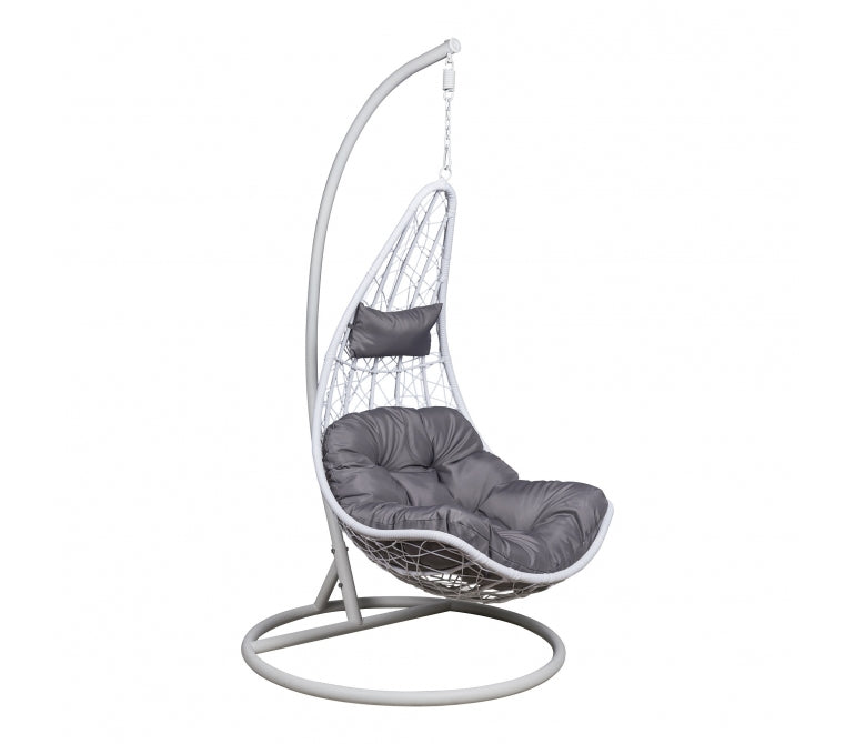 Chaise suspendue en acier et rotin blanc Sun