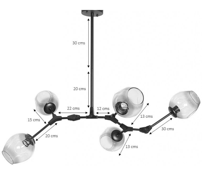 Lámpara de suspensión Chandelier Adel 5 negro cristal gris
