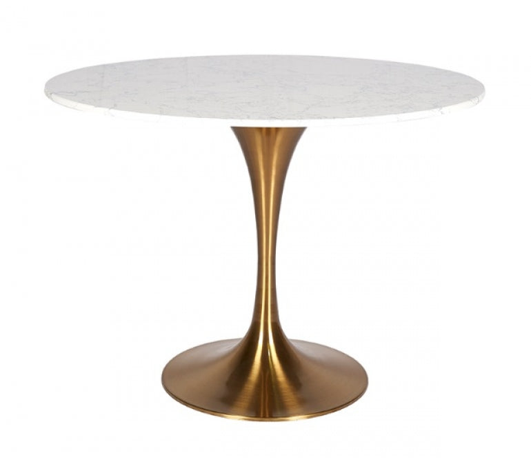 Tavolo da pranzo con base dorata e marmo bianco