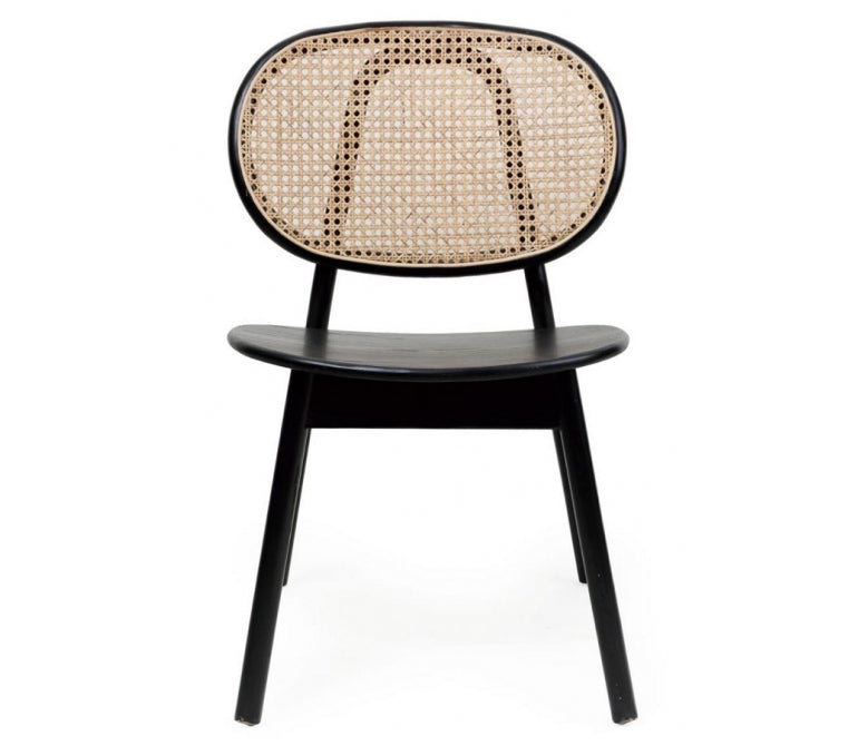 Silla de comedor nórdica de madera negra y ratán Gaya