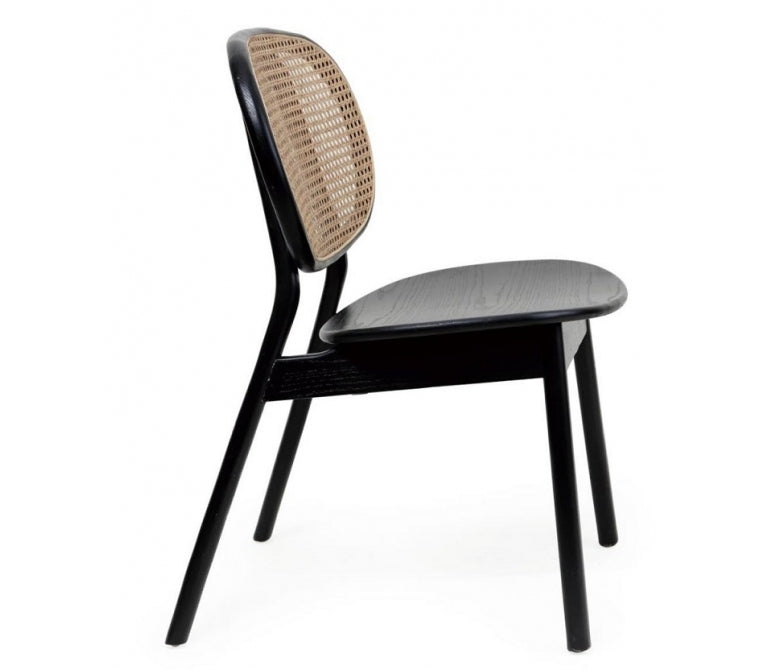 Silla de comedor nórdica de madera negra y ratán Gaya