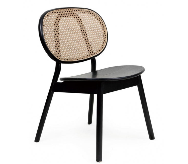 Silla de comedor nórdica de madera negra y ratán Gaya