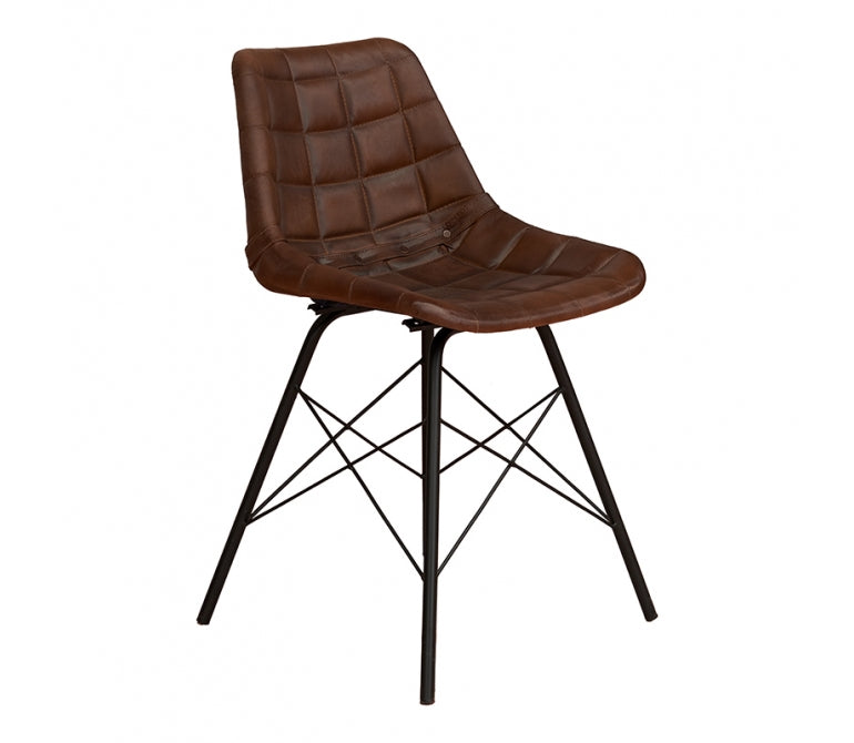 Cadeira de jantar Vintage Cadeira de couro axadrezada