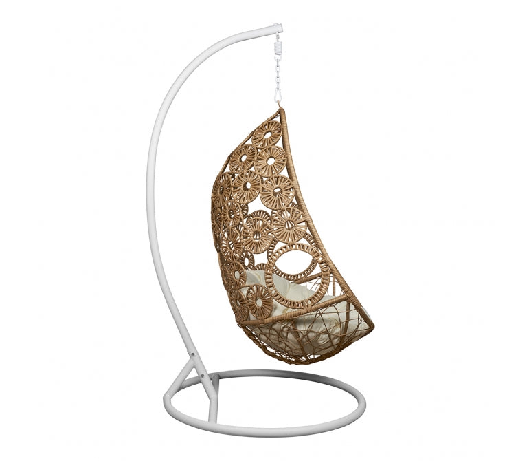 Chaise de jardin suspendue en acier blanc et rotin naturel Liss