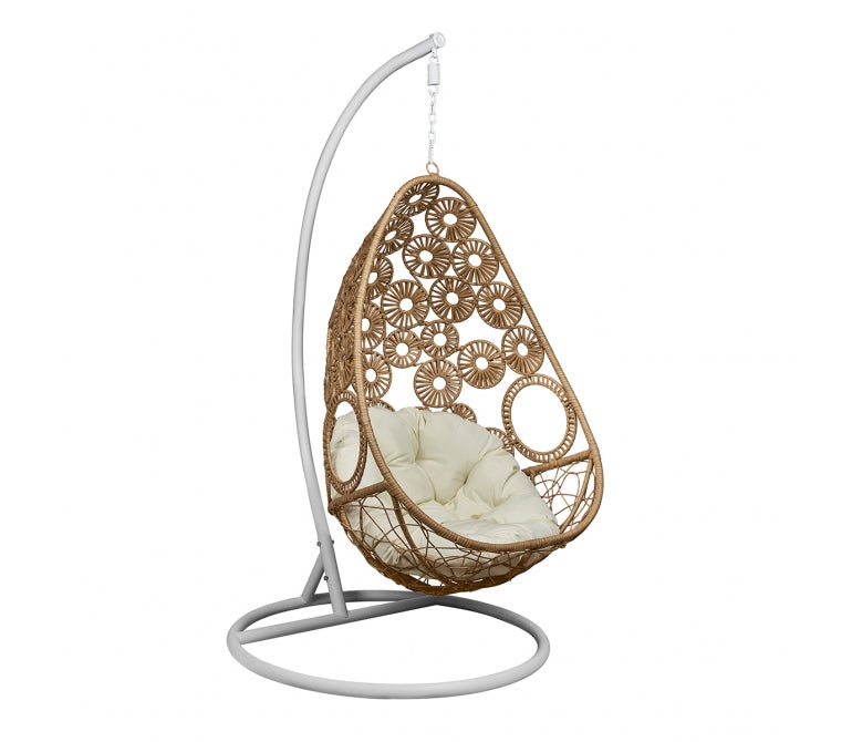 Chaise de jardin suspendue en acier blanc et rotin naturel Liss