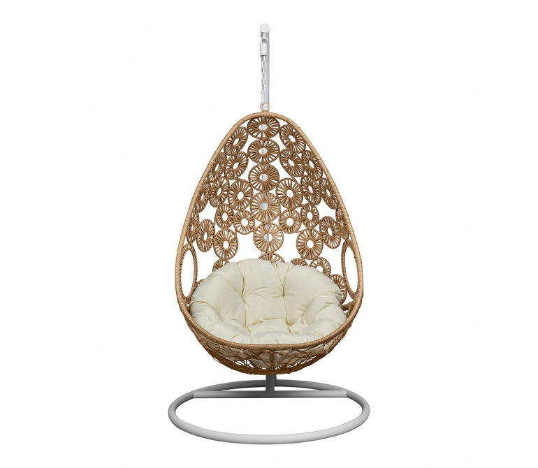 Chaise de jardin suspendue en acier blanc et rotin naturel Liss