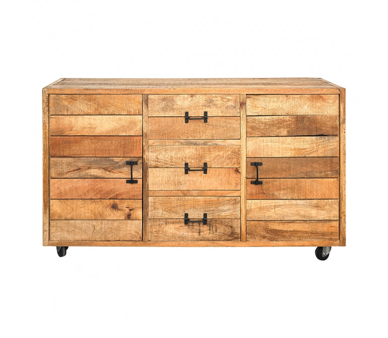 Aparador de madera de mango puertas y cajones Austin