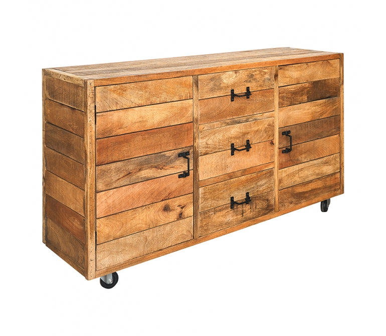 Aparador de madera de mango puertas y cajones Austin