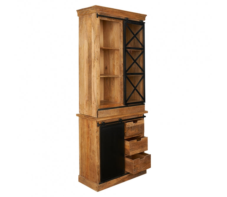 Armoire vitrine René en bois et acier
