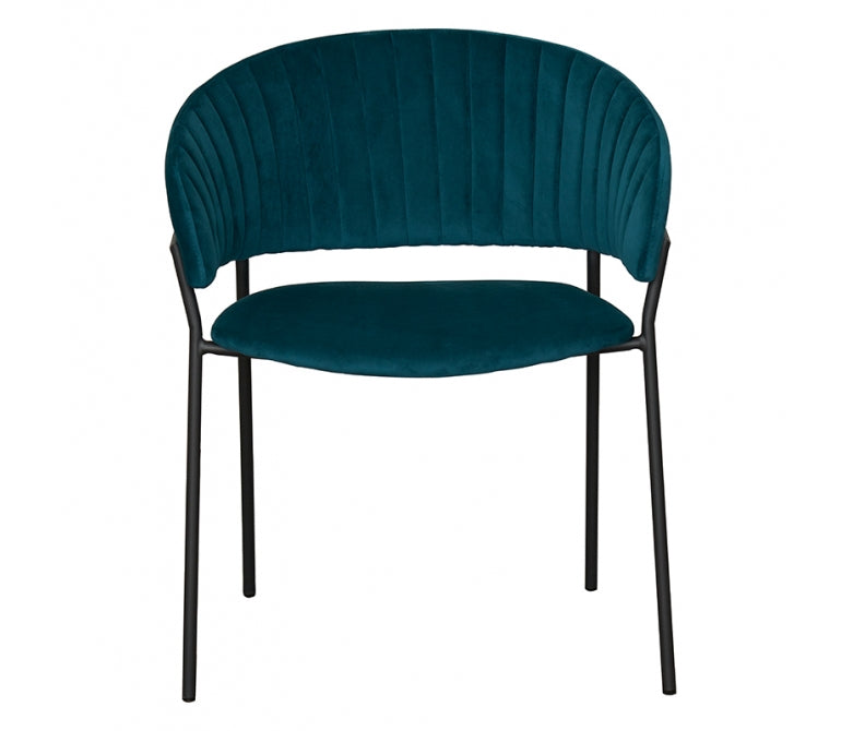 Cadeira de jantar Velvet Shell aço preto azul
