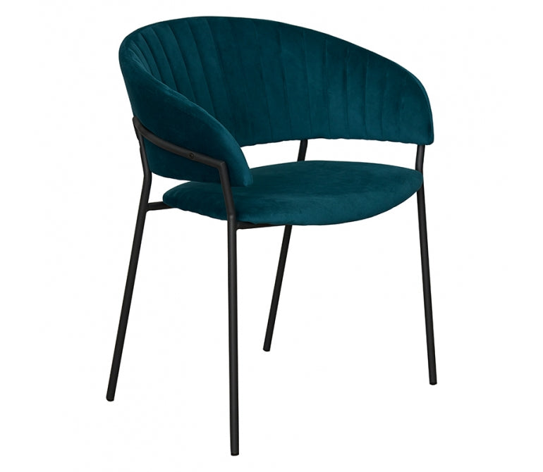 Cadeira de jantar Velvet Shell aço preto azul