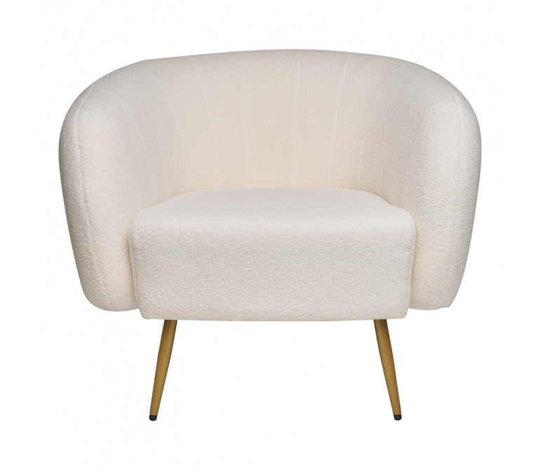 Poltrona Yoss branco bouclé com pernas douradas