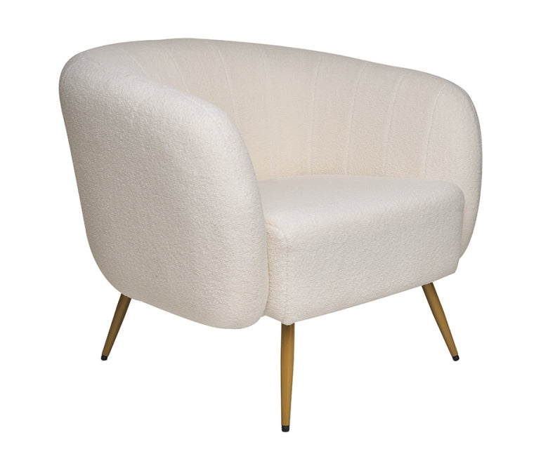 Poltrona Yoss branco bouclé com pernas douradas