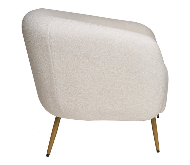 Sillón bouclé patas doradas Yoss blanco