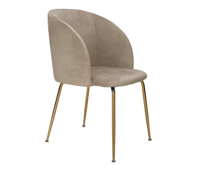 Fauteuil de salle à manger Andy en velours beige et acier doré