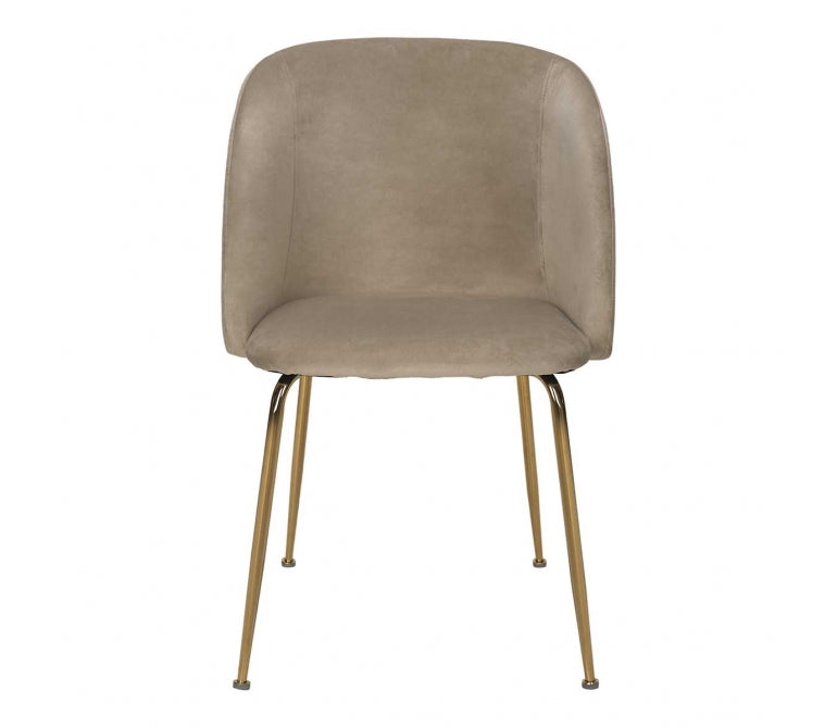 Fauteuil de salle à manger Andy en velours beige et acier doré