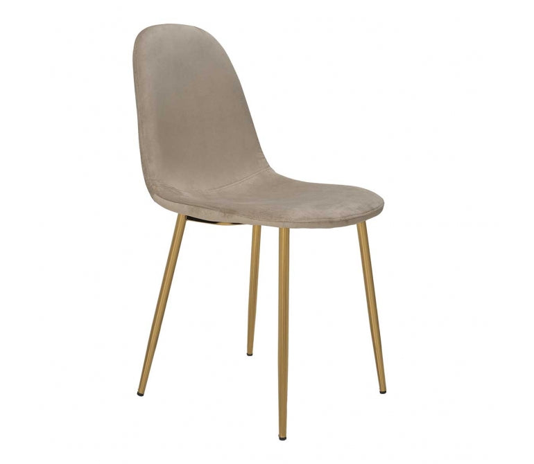 Chaise de salle à manger Minna en velours beige et acier doré