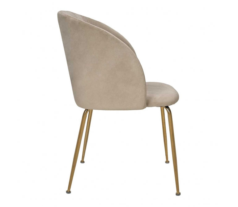 Fauteuil de salle à manger Andy en velours beige et acier doré