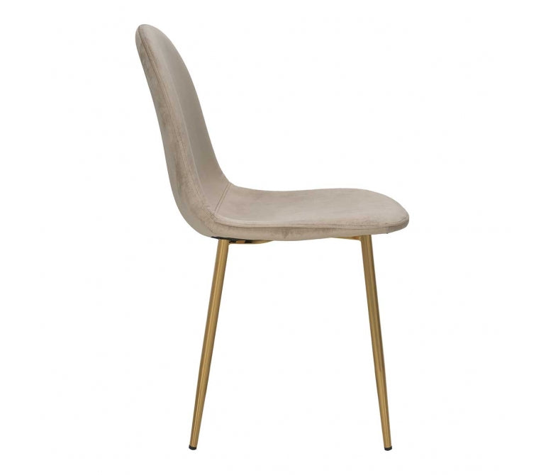 Chaise de salle à manger Minna en velours beige et acier doré