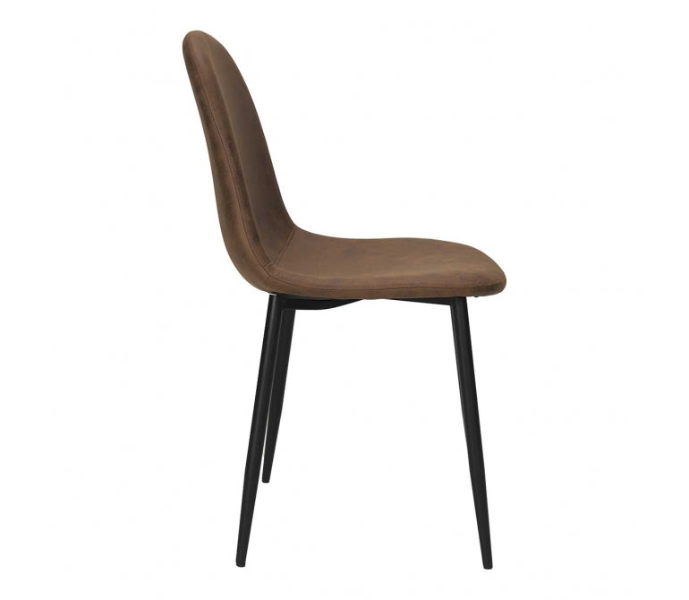Sedia da pranzo in acciaio nero microfibra marrone Minna