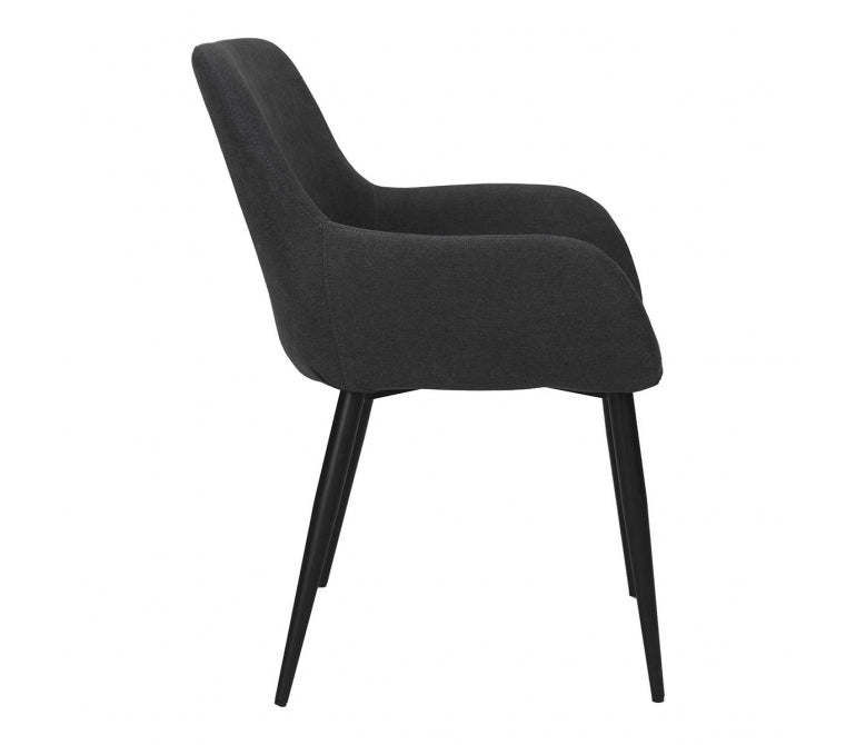 Sedia da pranzo braccioli acciaio nero tessuto grigio Mika