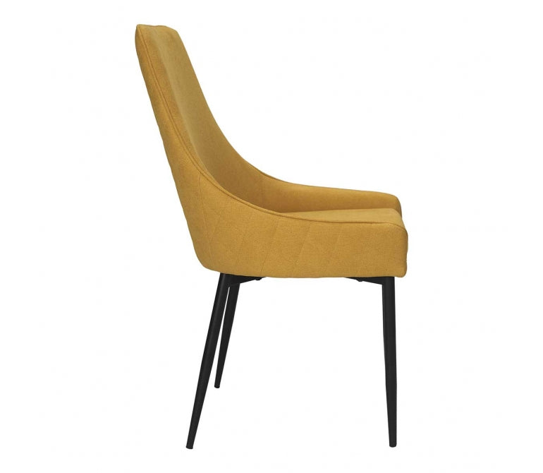Sedia da pranzo in acciaio nero tessuto senape Camile