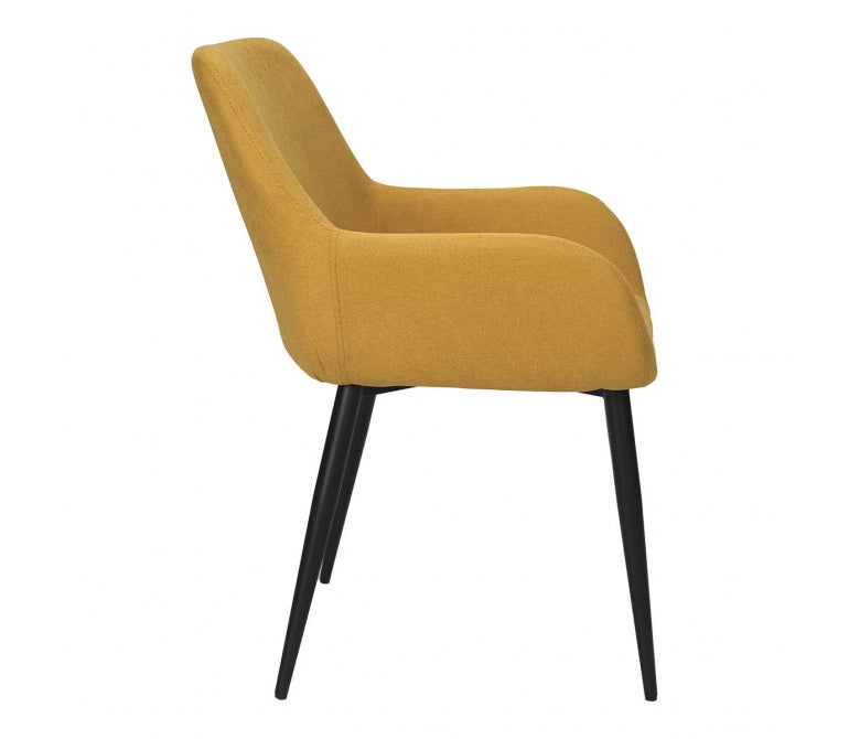 Sedia da pranzo braccioli acciaio nero senape tessuto Mika