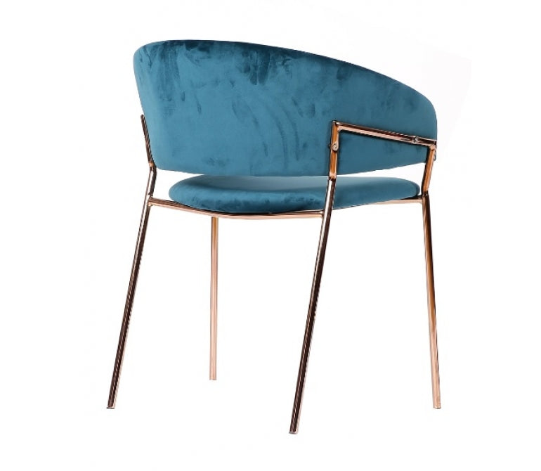 Chaise à manger Shell en velours bleu paon